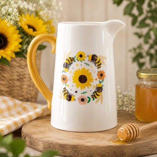 Sunflower bee ceramic jug vase - sunflower,