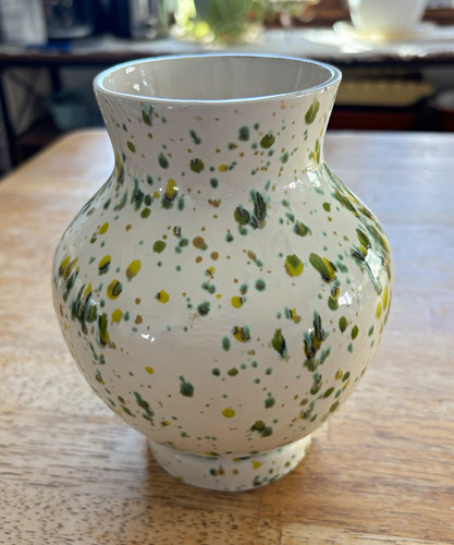 White ceramic vase green - vase,