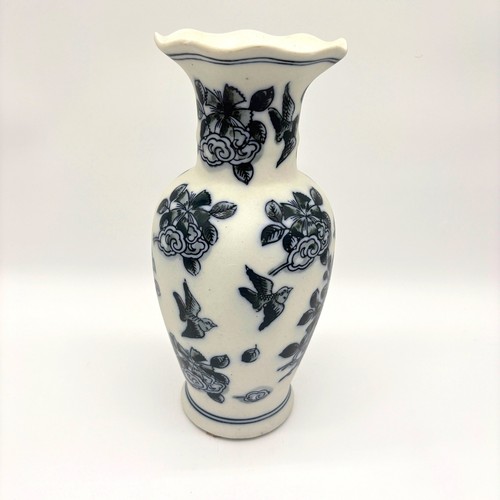 Blue white floral bird - white,