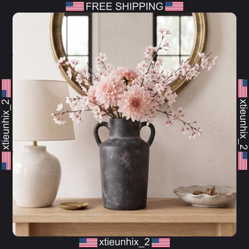 Black ceramic vase inch - black, 11.2
