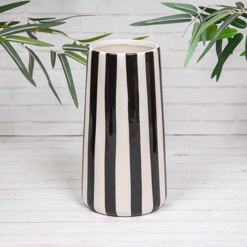 Black white striped vase - black, &
