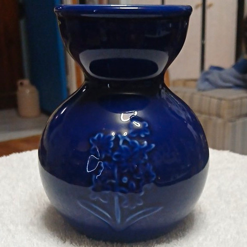 Blue ceramic floral vase - ceramic,