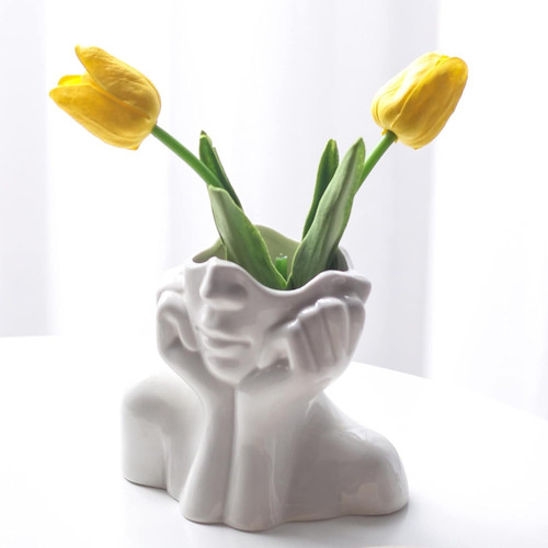 Ceramic face vase cute - ceramic,