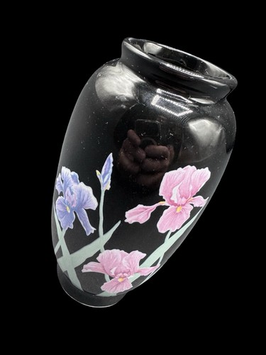 Black floral iris vase - iris, in