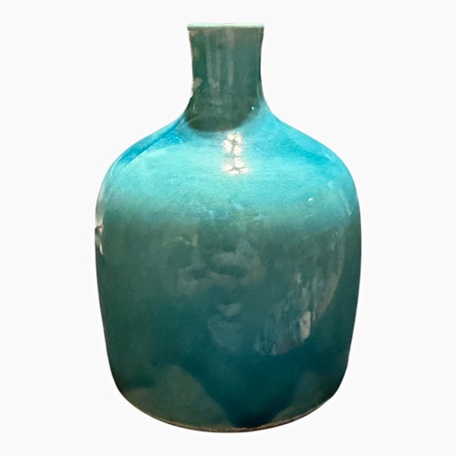 Unmarked blue ceramic vase - unmarked,