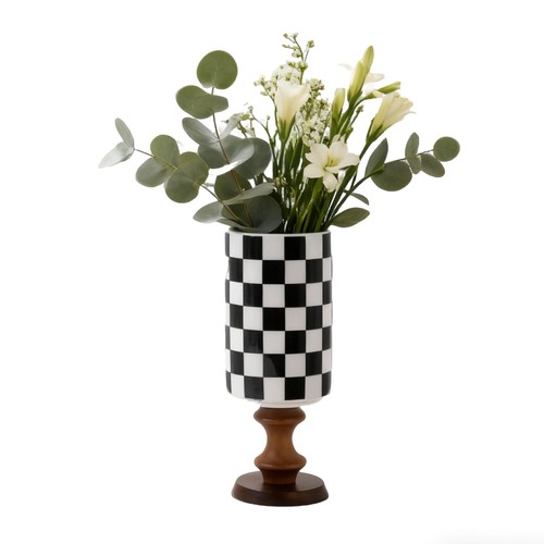 Checkered ceramic vase black - checkered,