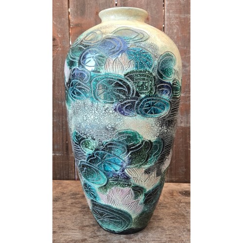Ceramic vase incised lotus - ceramic,