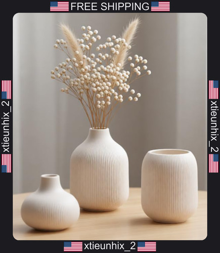 Ceramic ribbed vases set - ribbed, of