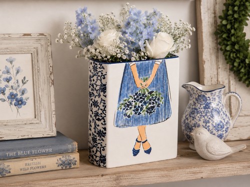 Ceramic blue white floral - ceramic, &