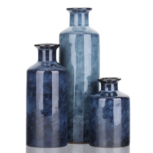 Blue ceramic vase set - ceramic, 3