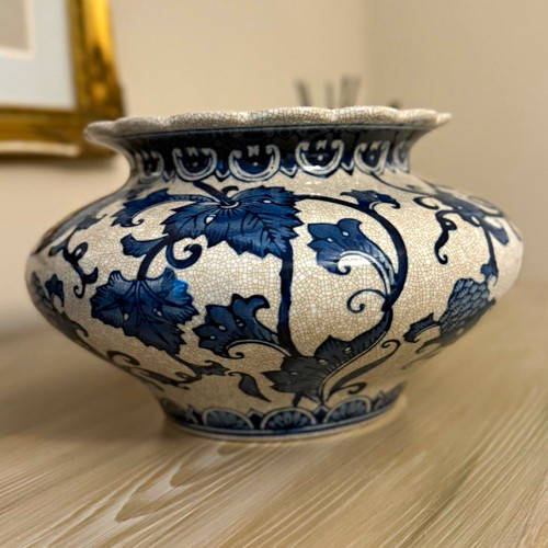 Blue white floral pattern - white,