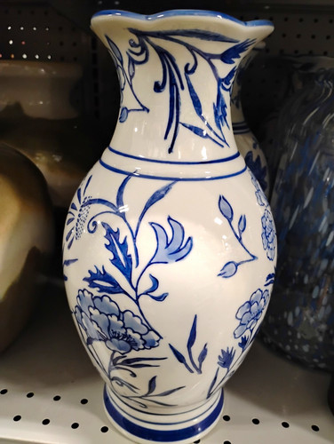 Blue white floral ceramic - blue,