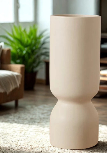 Stone ceramic vase beige - ceramic, in