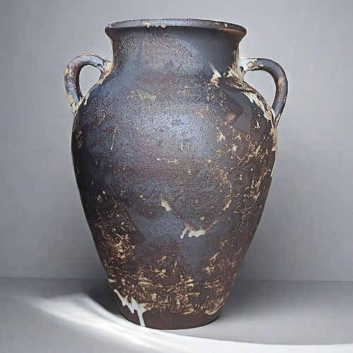 Rustic black pottery vase - rustic, 10"