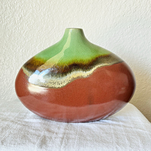 Green brown ceramic art - ceramic,