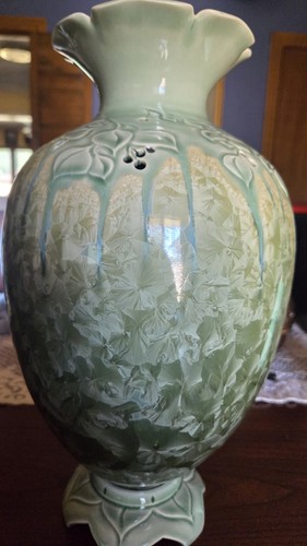 Handmade green floral ceramic - green,