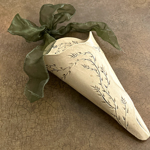 Beige ceramic wall vase - vase, vine