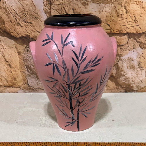 Vintage pink pottery vase hand - pottery,