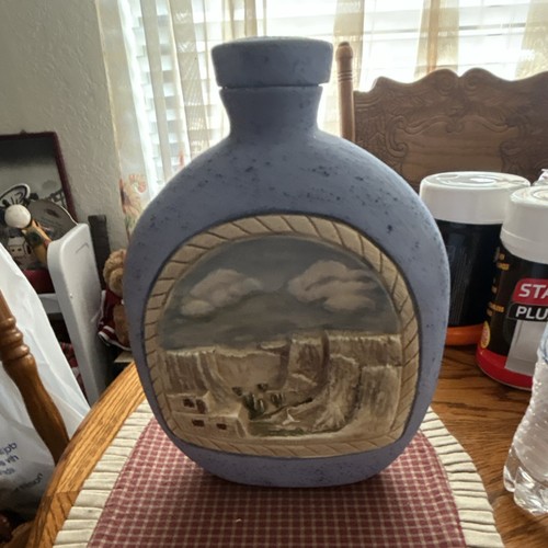 Blue beige ceramic art - blue,