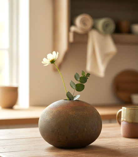 Studio pottery bud vase round - studio,