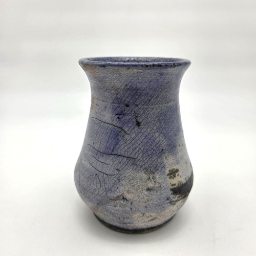Vintage blue raku pottery vase - blue,