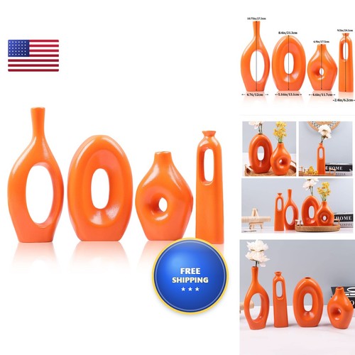 Orange ceramic vase - orange, 4