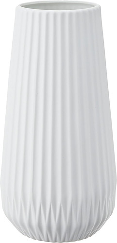 Tall white ceramic fluted vase - ceramic,