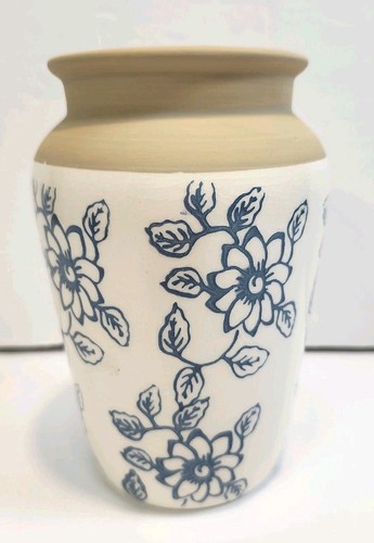 Blue white ceramic vase - blue,
