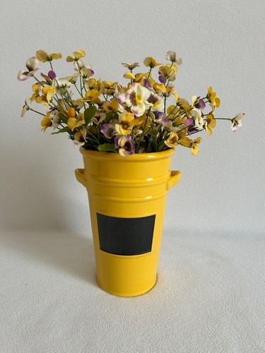 Yellow ceramic bucket vase - ceramic,