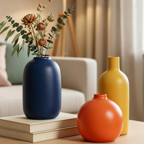 Colorful ceramic vase set - ceramic,