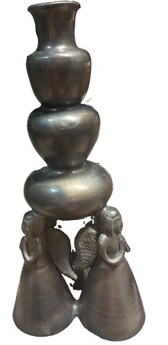 Black ceramic angel floor vase - ceramic,