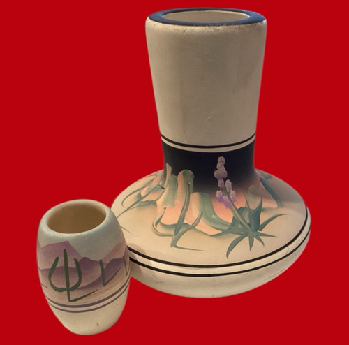 Pottery hand painted vases - painted, set