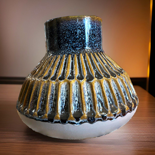 Ribbed glossy ceramic - ceramic, vase