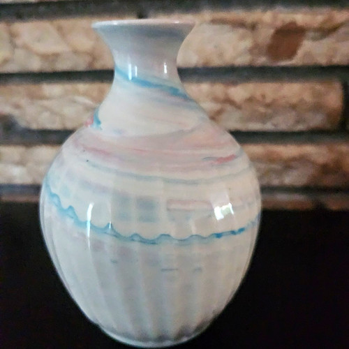 White ceramic bud - white, blue