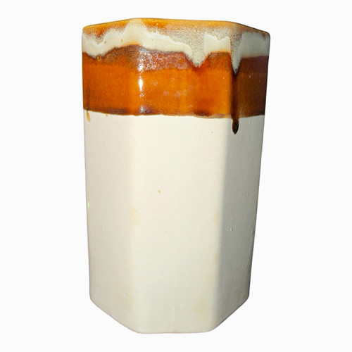 Vase brown white ceramic - white,