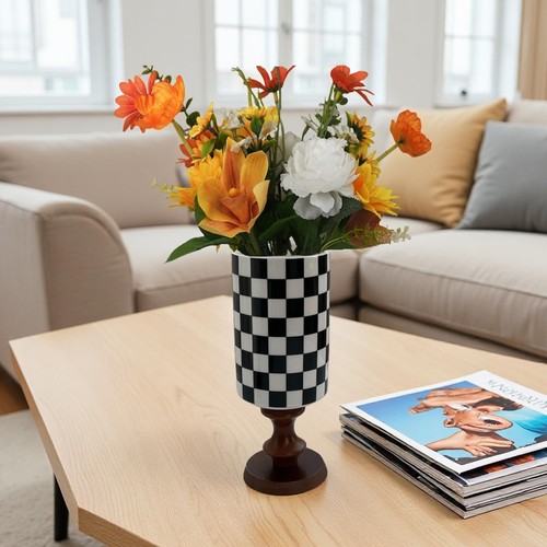 Checker porcelain flower vase - checker,