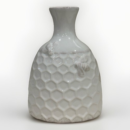 White ceramic honeycomb bee - white,